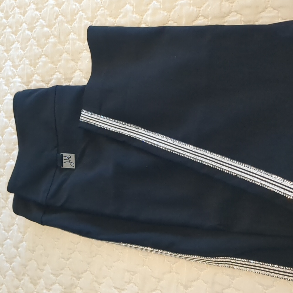 Joseph Ribkoff Black Skinny Crop Pants with Silver Stripe
